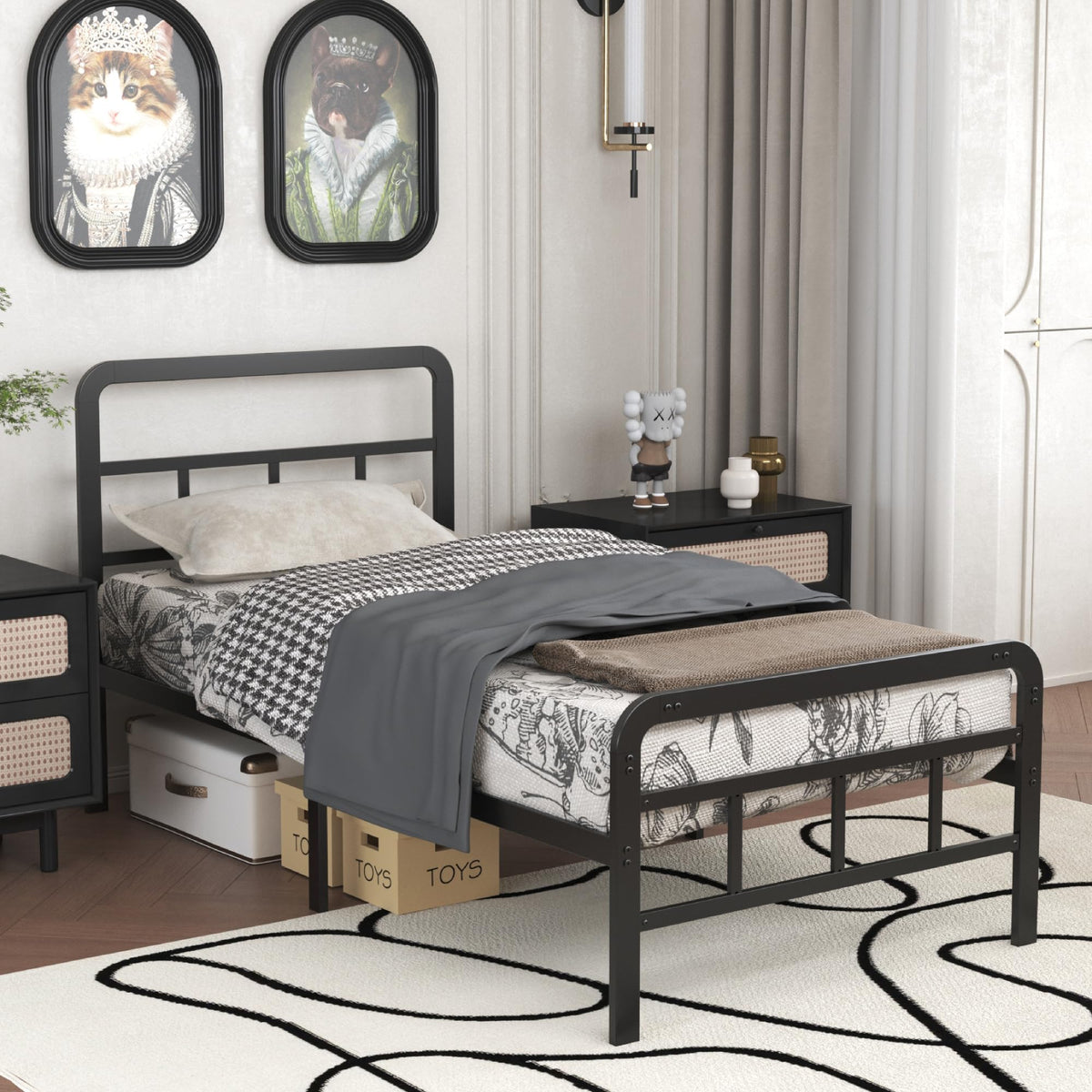 Twin Platform Bed Frame with Headboard and Footboard Q202