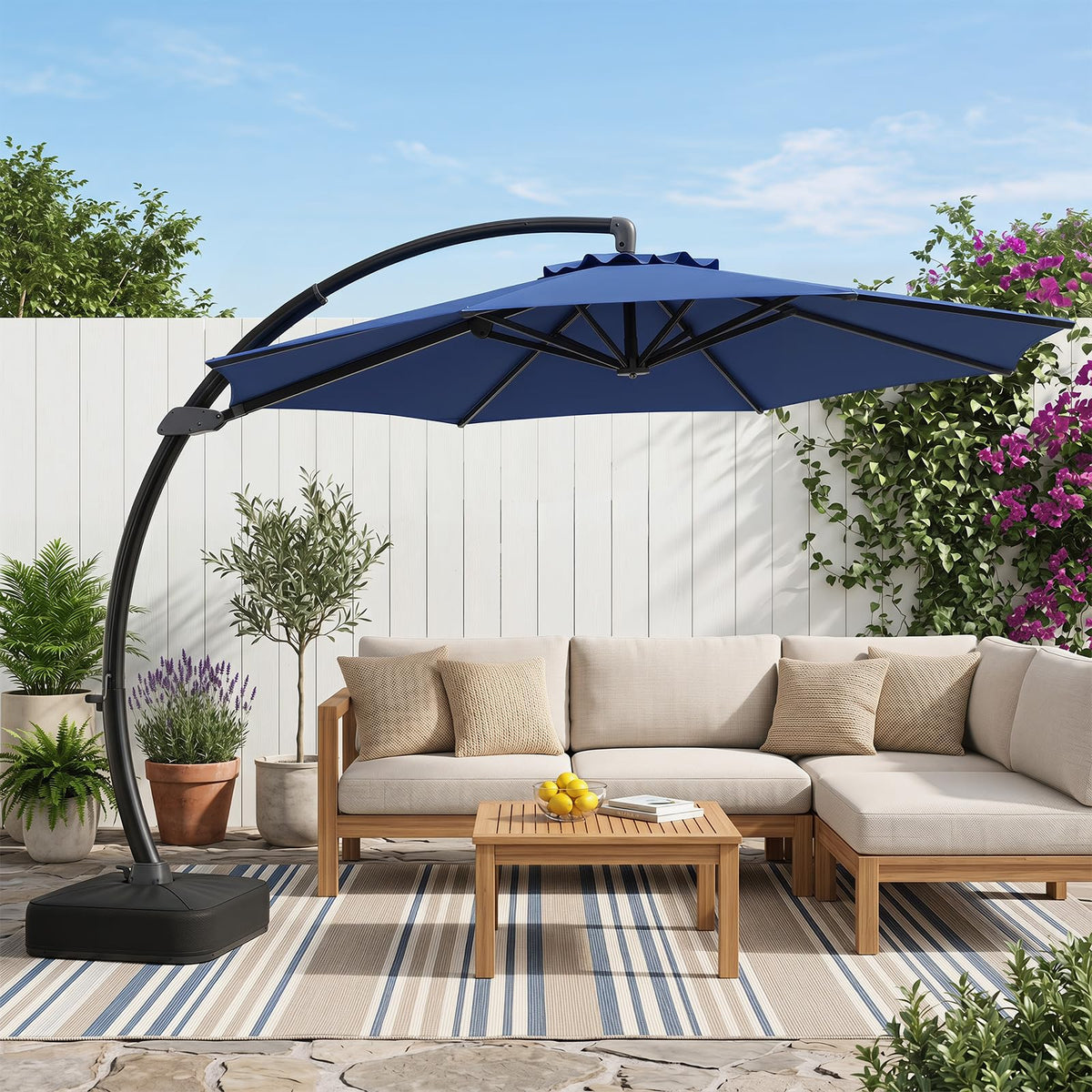 11FT Navy Cantilever Patio Umbrella with Base N257087
