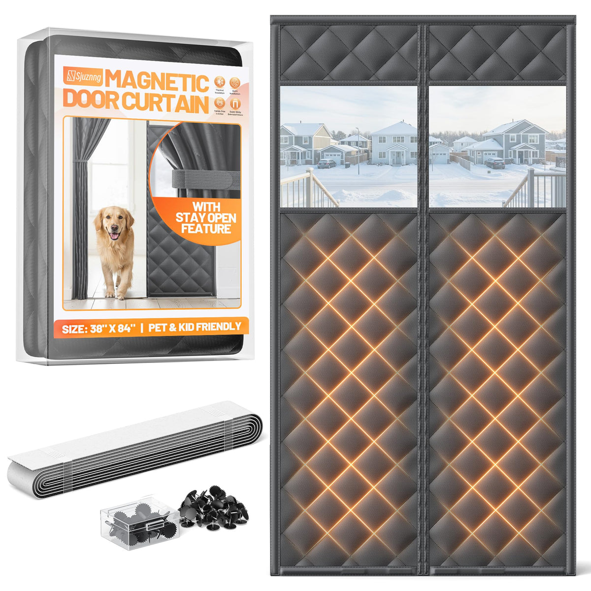 Magnetic Insulated Door Curtain 36"x82" Black M530240