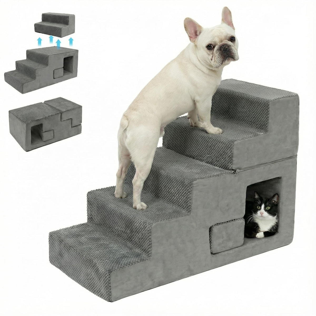 Grey 5-Step Dog Stairs with Non-Slip Washable Cover I979823