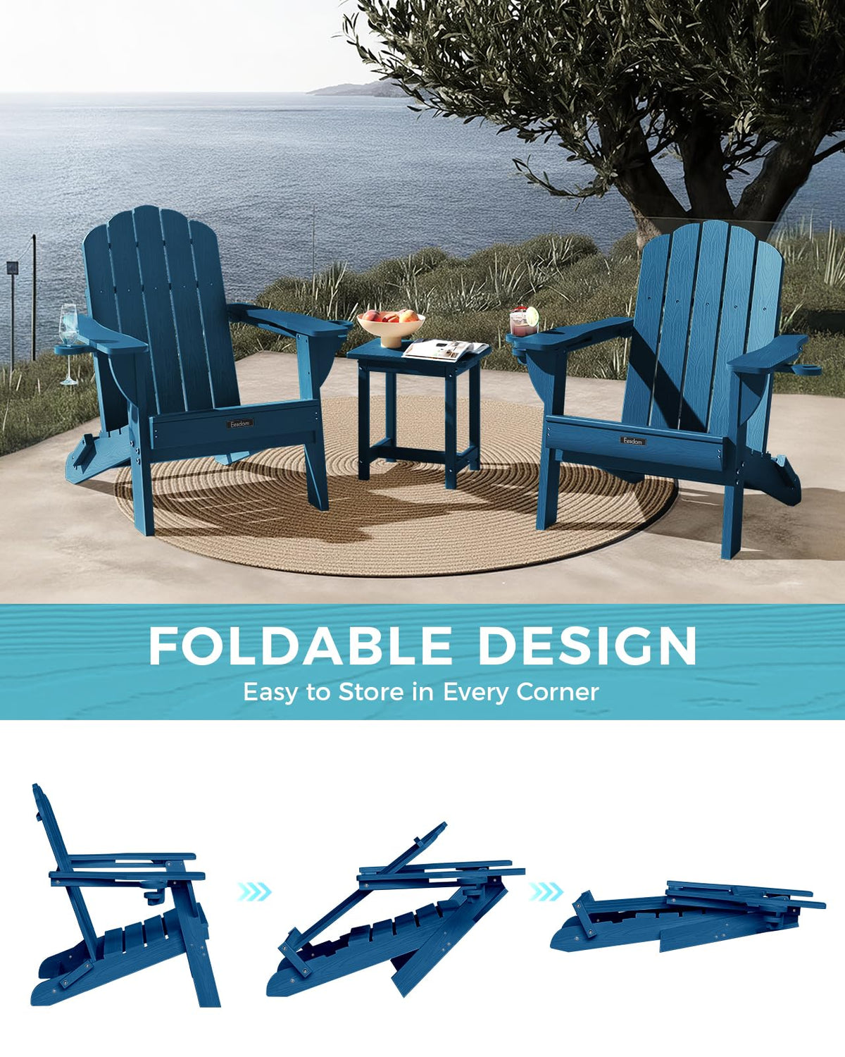 Folding Adirondack Chairs Set of 4 with 2 Cup Holders R411543