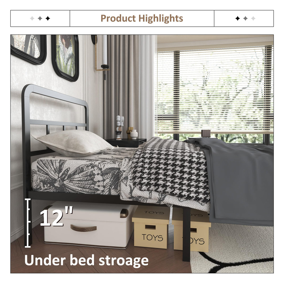 Twin Platform Bed Frame with Headboard and Footboard Q202
