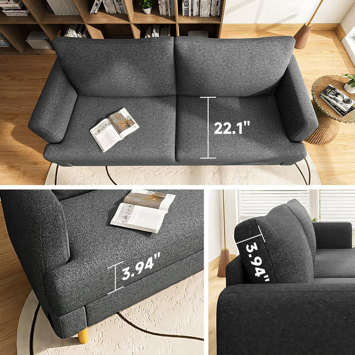 Dark Gray Upholstered 70" Loveseat Sofa N728580