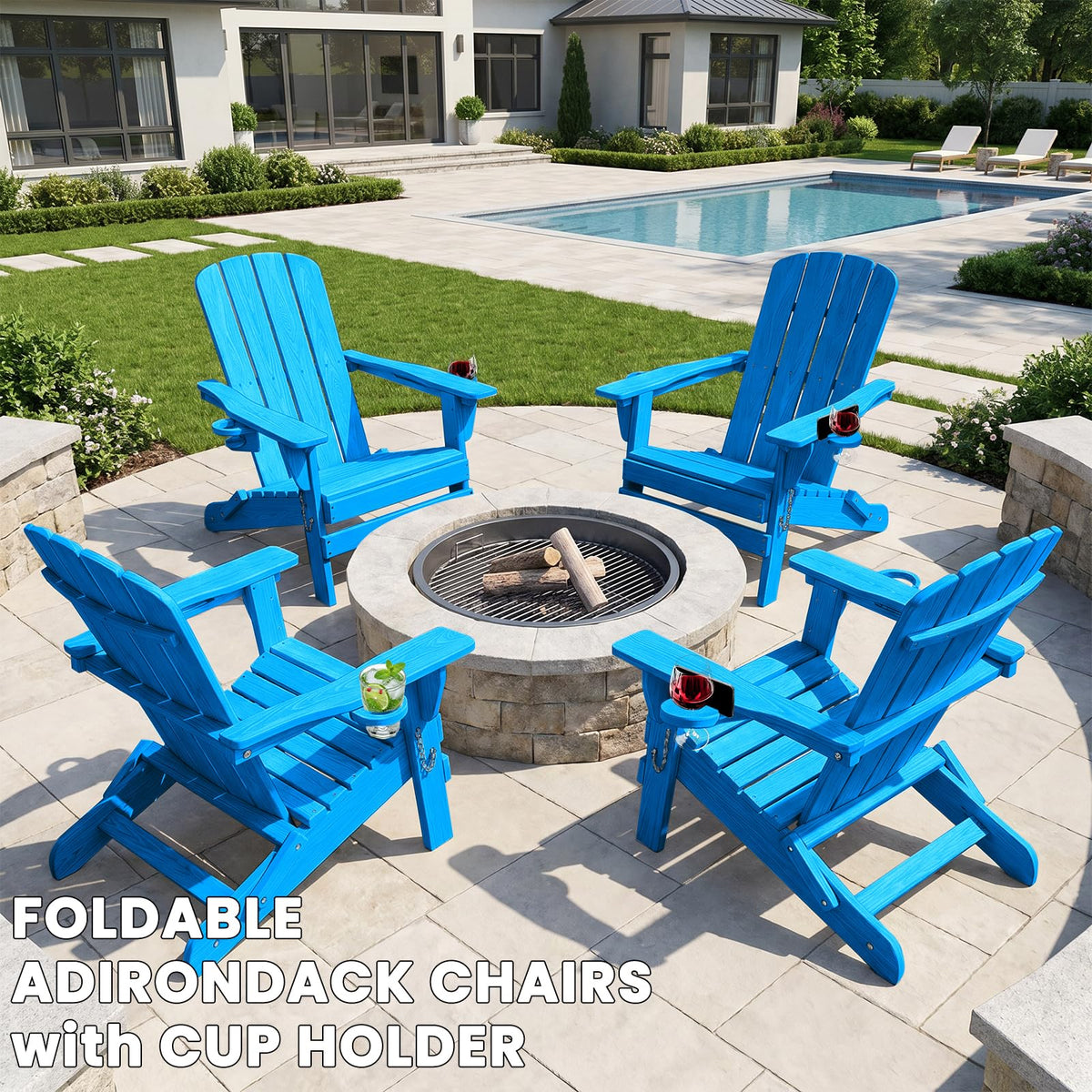 Folding Adirondack Chair with 2 Cup Holders A822755