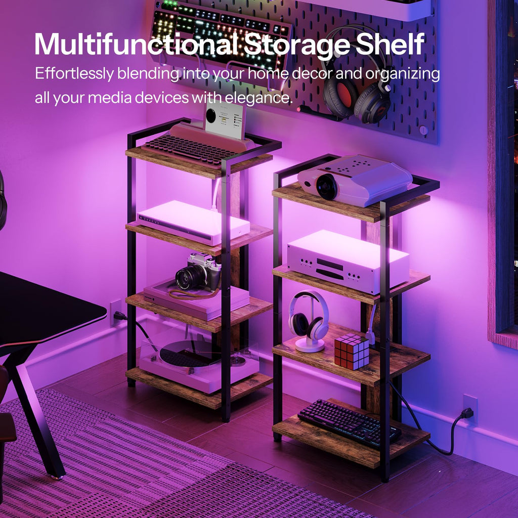 4-Tier Media Stand with Charging Station & LED Light A76236