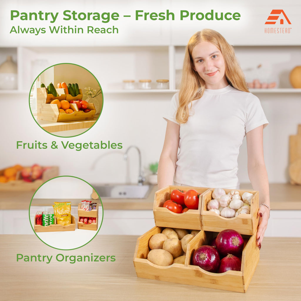 Bamboo Stackable Pantry Storage Bins Set of 3 T958820