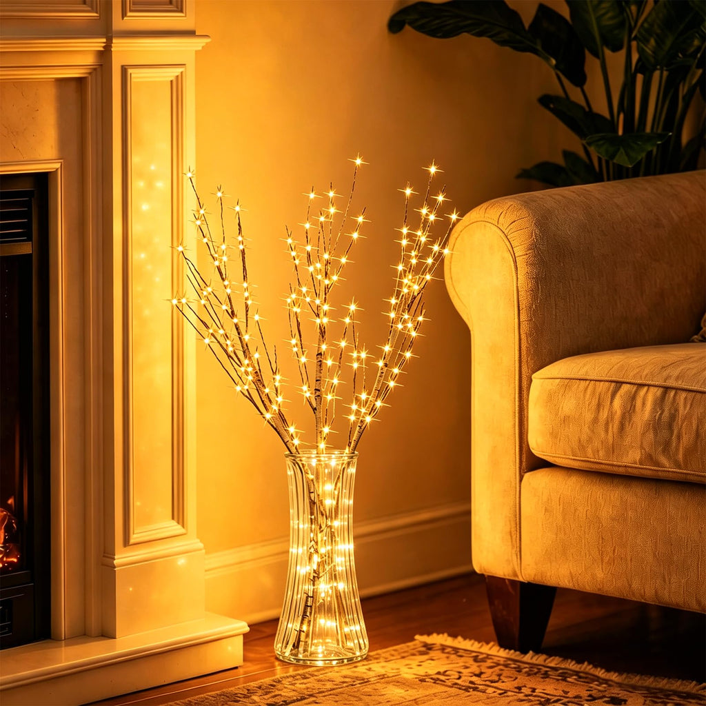 Lighted Birch Branches with Timer 33IN 180 LED Lights A10655