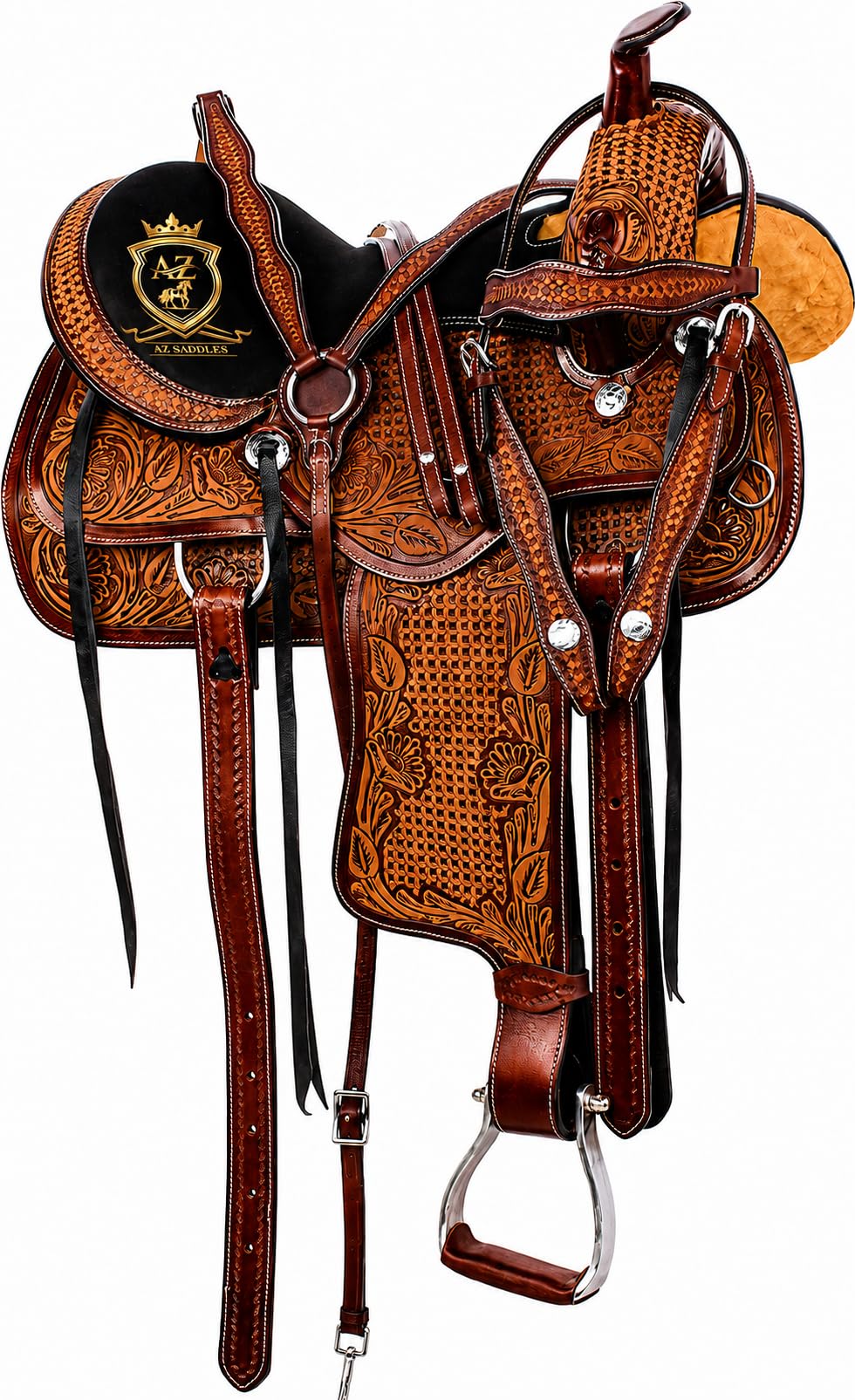Hand Tooled Western Trail Saddle Set Premium Leather 10-18" T391189