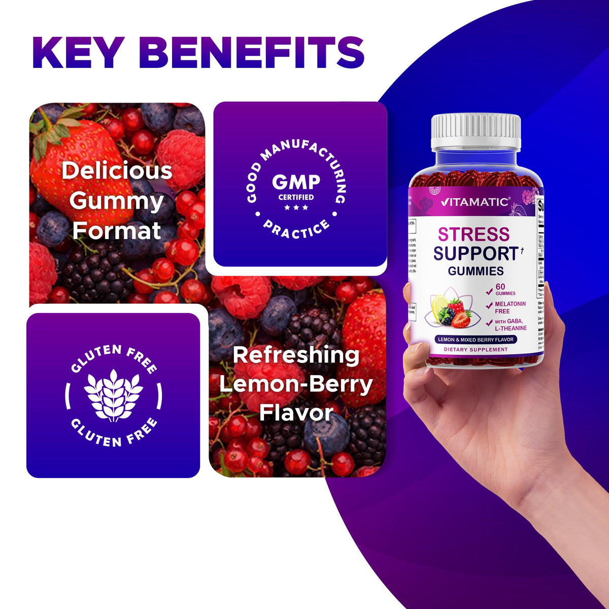 Lemon & Mixed Berry Flavor 60 Gummies Vegan Non-GMO Gluten-Free I50120