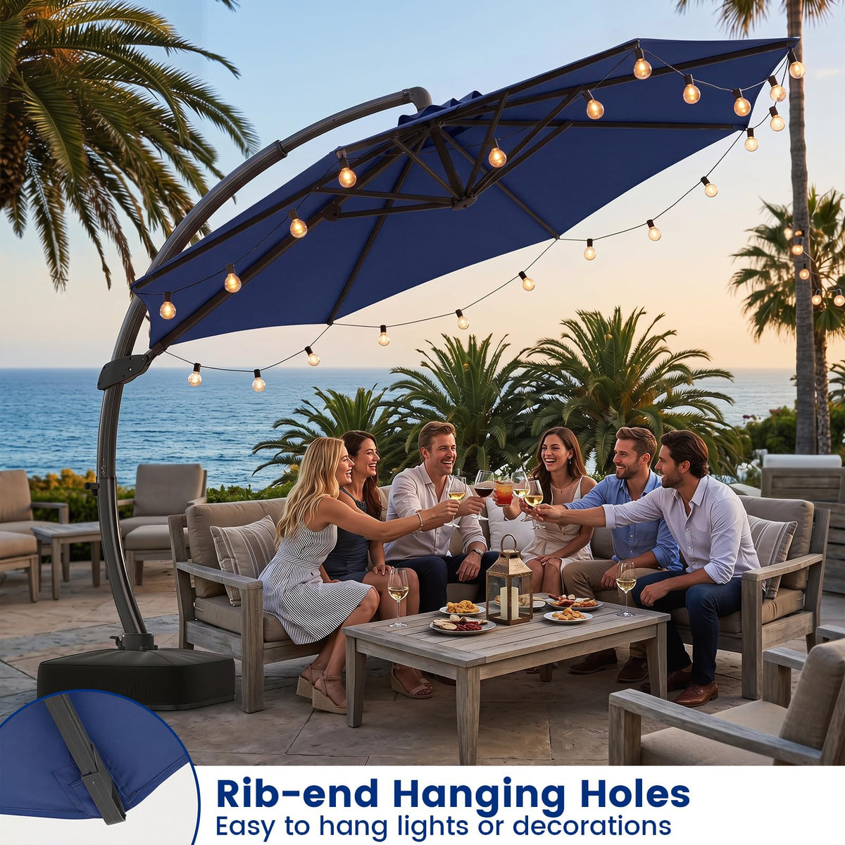 11FT Navy Cantilever Patio Umbrella with Base N257087