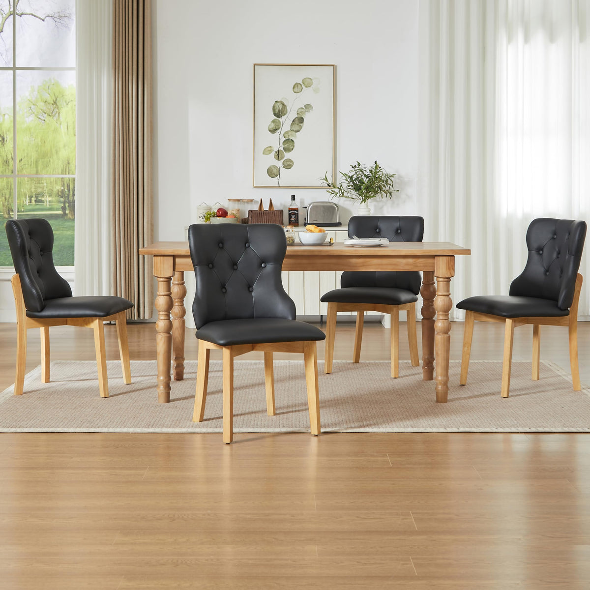 Black Upholstered Dining Chairs Set of 4 PU Leather F89617