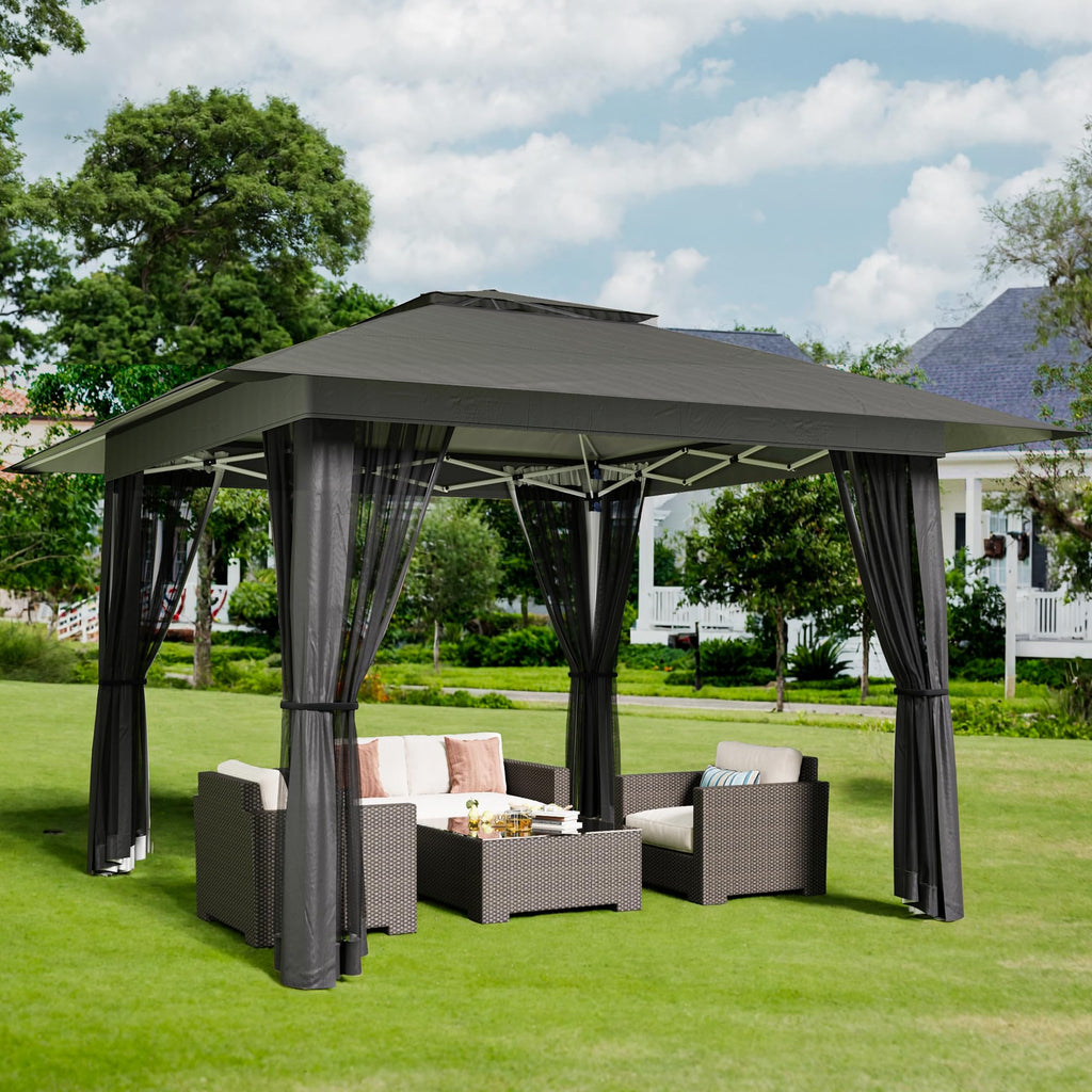 13x13 Pop Up Gazebo Tent with Mosquito Netting Grey C54341