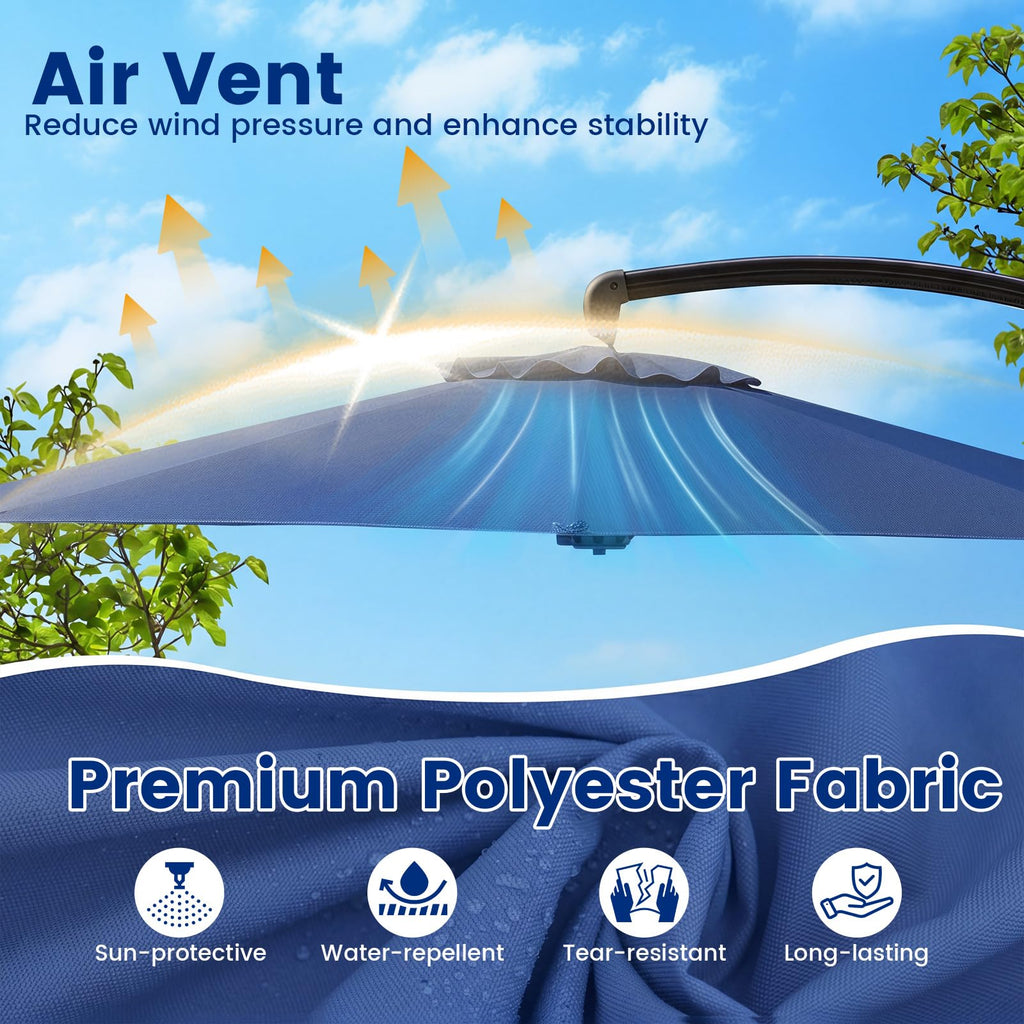 11FT Navy Cantilever Patio Umbrella with Base N257087