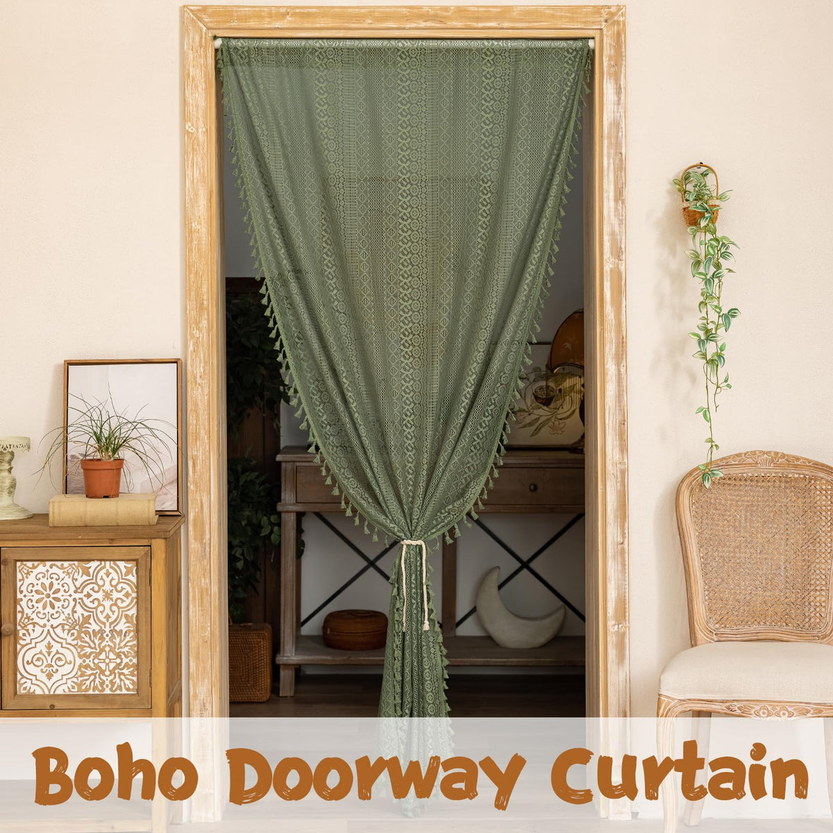 Olive Green Lace Sheer Door Curtains 1 Panel 37" x 80" B478