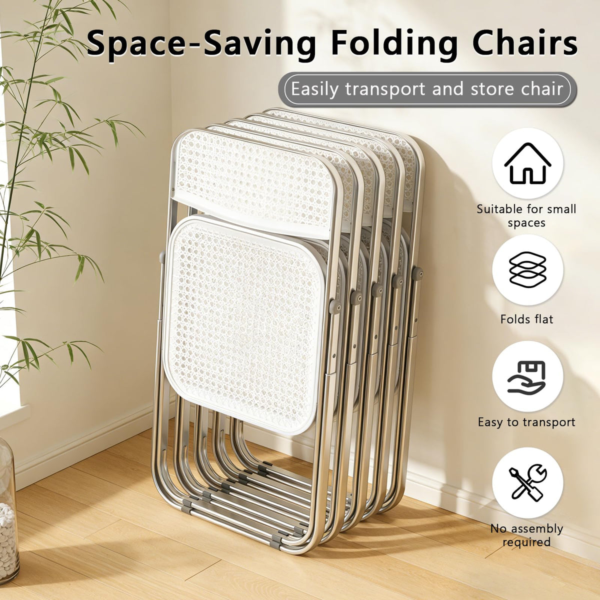 Folding Chair, 6 Pack Plastic Chair, White T349