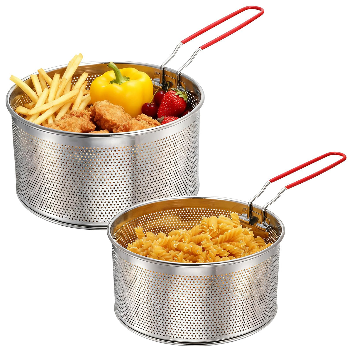 Set of 2 Stainless Steel Pasta Strainers with Removable Handle Y255