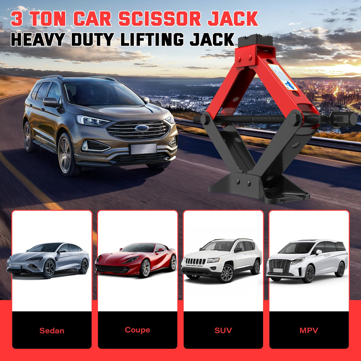 3 Ton Heavy Duty Scissor Jack with Ratchet Wrench U478255
