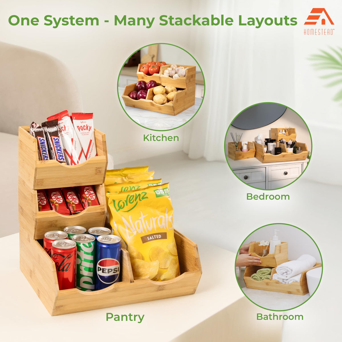 Bamboo Stackable Pantry Storage Bins Set of 3 T958820