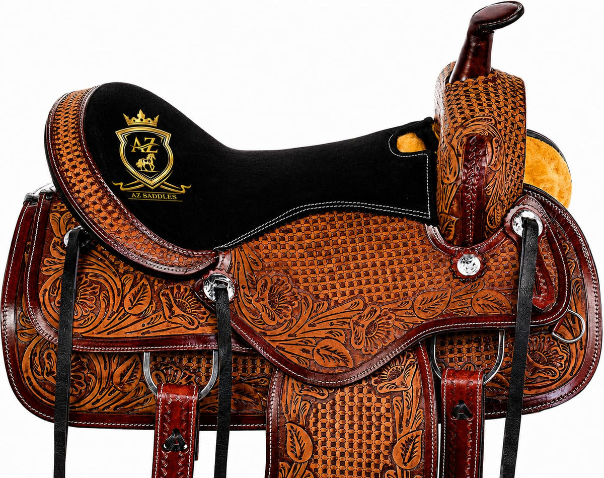 Hand Tooled Western Trail Saddle Set Premium Leather 10-18" T391189