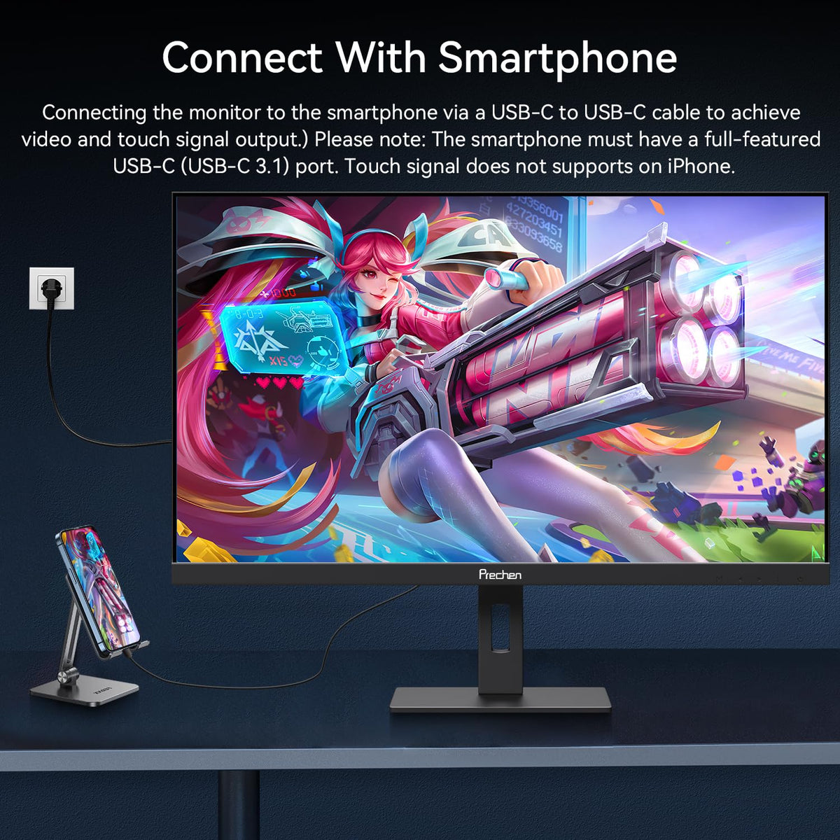 32 Inch 4K Touch Monitor, 144Hz UHD 3840x2160 Touchscreen, HDMI 2.1 & DP 1.4 & Type-C, HDR 400, Height-Adjustable Stand VESA Mountable G92777
