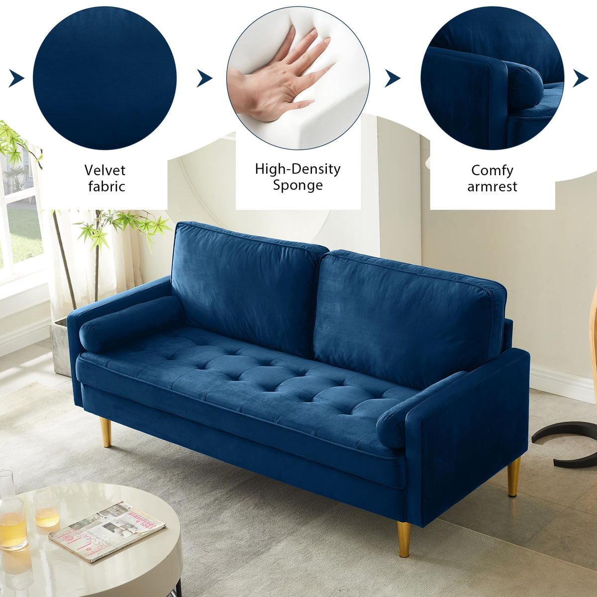 67" Velvet Tufted 2-Seater Sofa C689