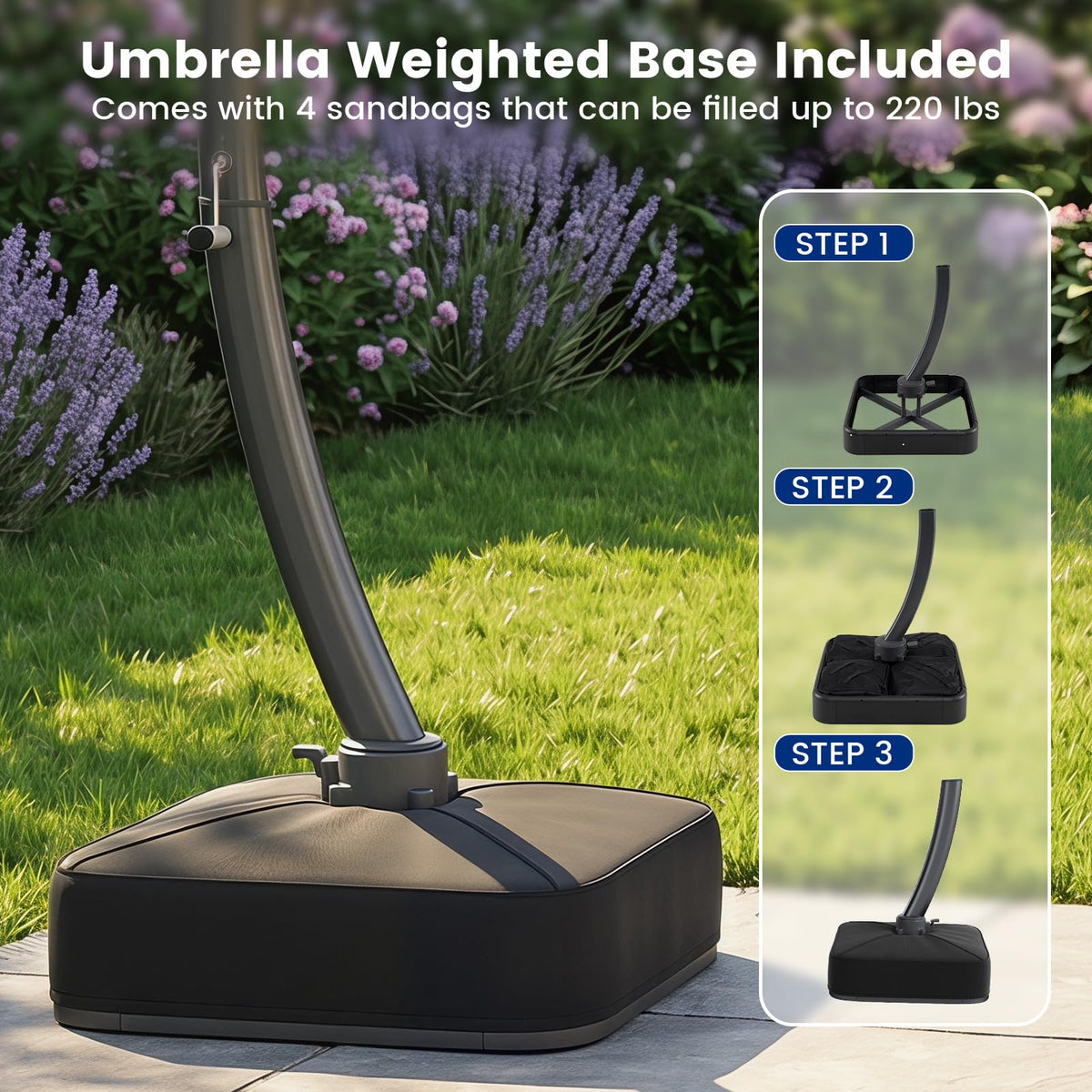 11FT Navy Cantilever Patio Umbrella with Base N257087