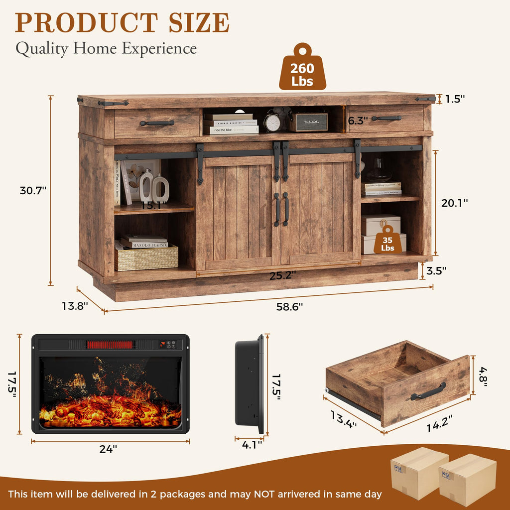 58" Electric Fireplace TV Stand with 2 Storage Drawers A208