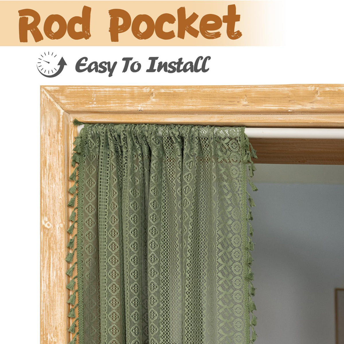 Olive Green Lace Sheer Door Curtains 1 Panel 37" x 80" B478