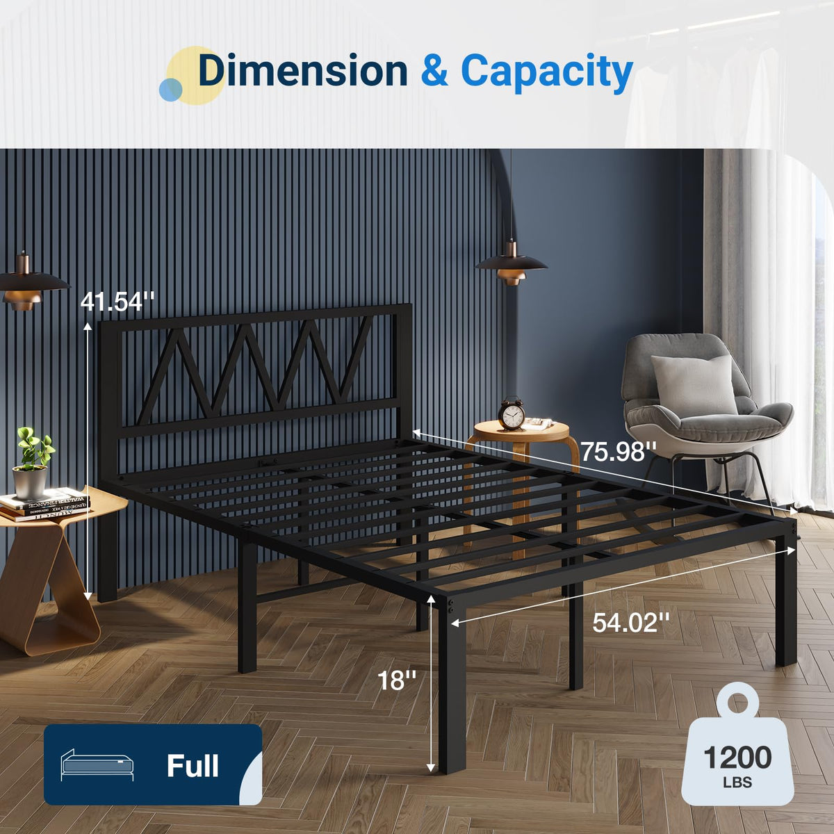 18 Inch Full Size Metal Platform Bed Frame with Headboard O9900
