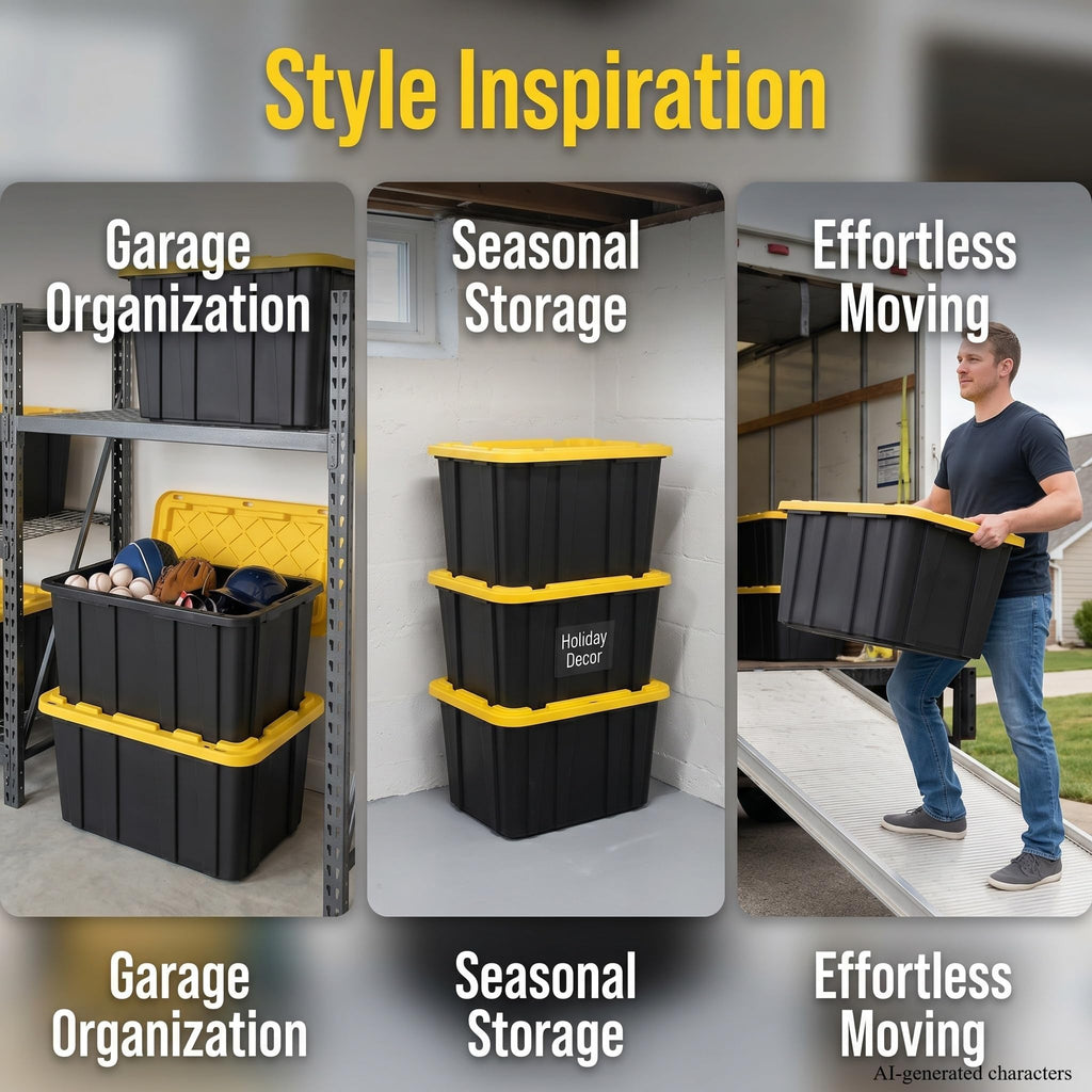 6 Pack 27 Gallon Heavy Duty Plastic Storage Bins with Lids J36717