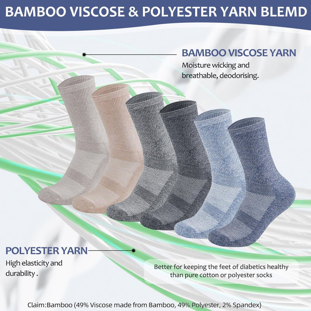 6 Pairs Non Binding Seamless Toe Crew Socks L9415