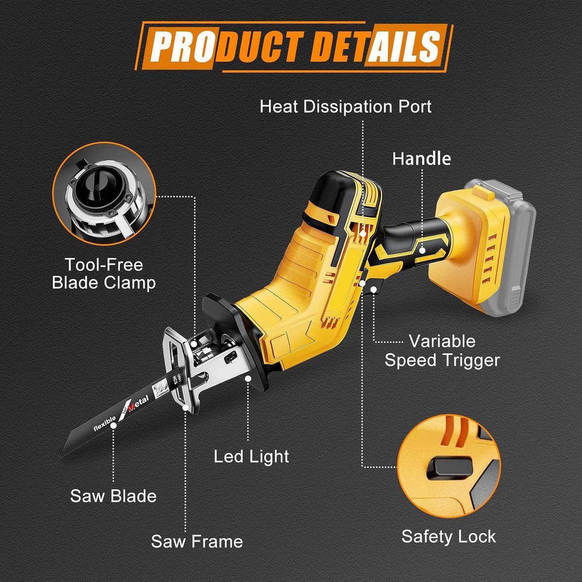 Cordless Reciprocating Saw with 4 Saw Blades E727078