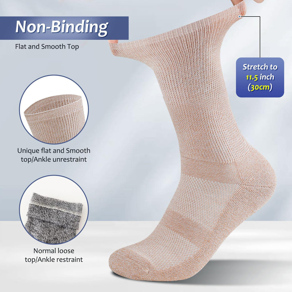 6 Pairs Non Binding Seamless Toe Crew Socks L9415