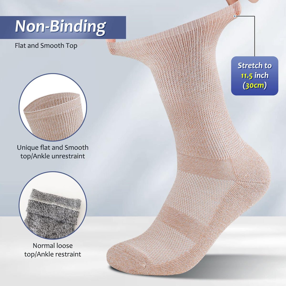 6 Pairs Non Binding Seamless Toe Crew Socks L9415