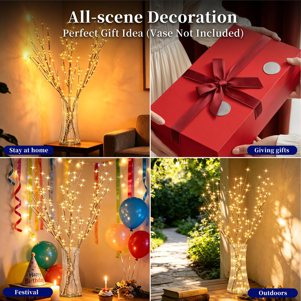 Lighted Birch Branches with Timer 33IN 180 LED Lights A10655