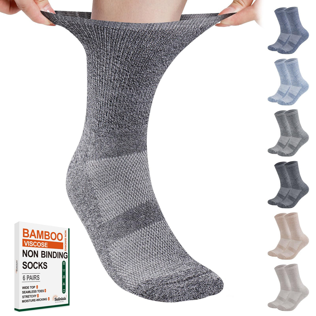6 Pairs Non Binding Seamless Toe Crew Socks L9415