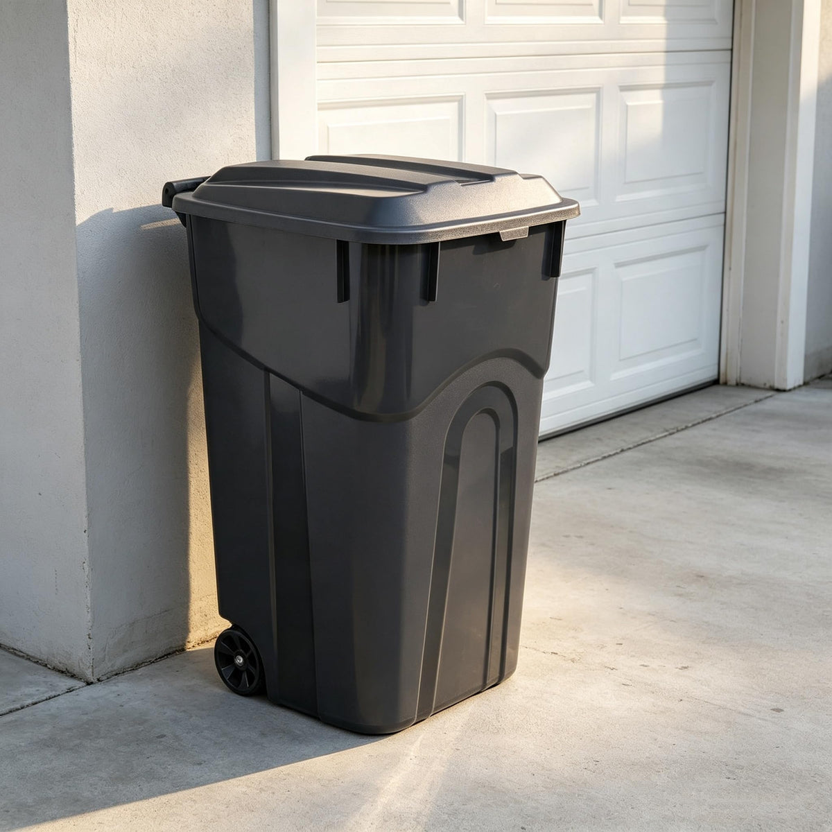 32 Gallon Black Plastic Wheeled Trash Can with Lid P281