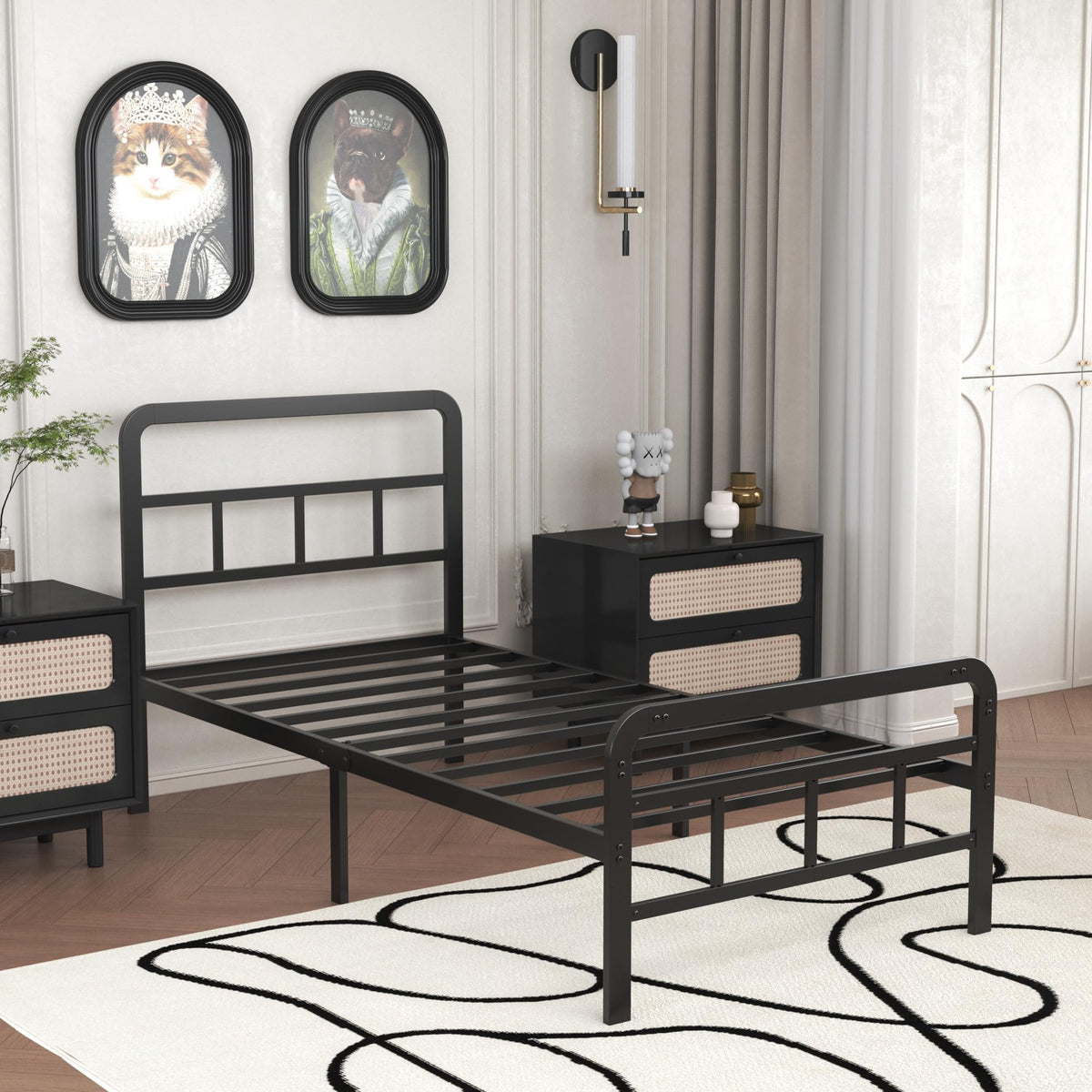 Twin Platform Bed Frame with Headboard and Footboard Q202