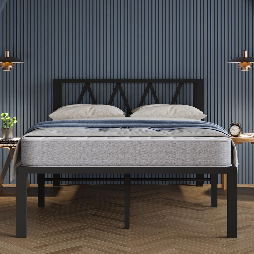 18 Inch Full Size Metal Platform Bed Frame with Headboard O9900