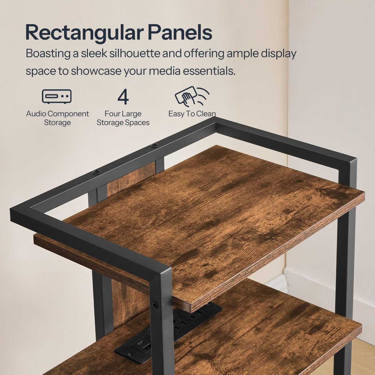 4-Tier Media Stand with Charging Station & LED Light A76236
