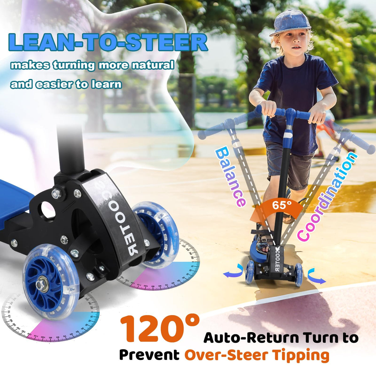 3 Wheel Kids Scooter with LED Light-Up Wheels Y375