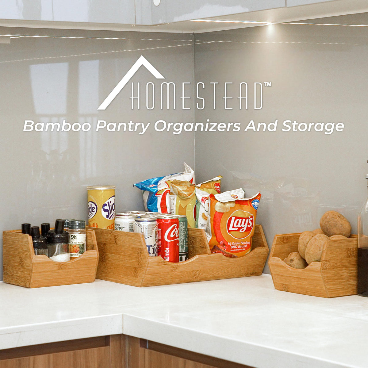 Bamboo Stackable Pantry Storage Bins Set of 3 T958820