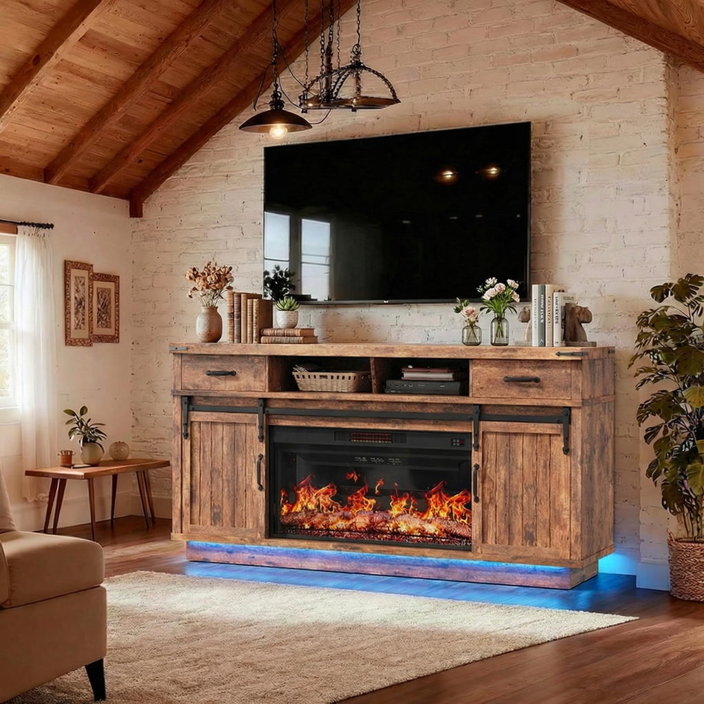 58" Electric Fireplace TV Stand with 2 Storage Drawers A208