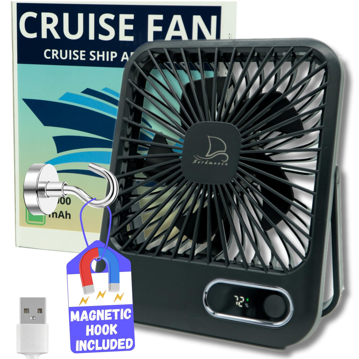 Portable USB Rechargeable Fan with Magnetic Hook M8142