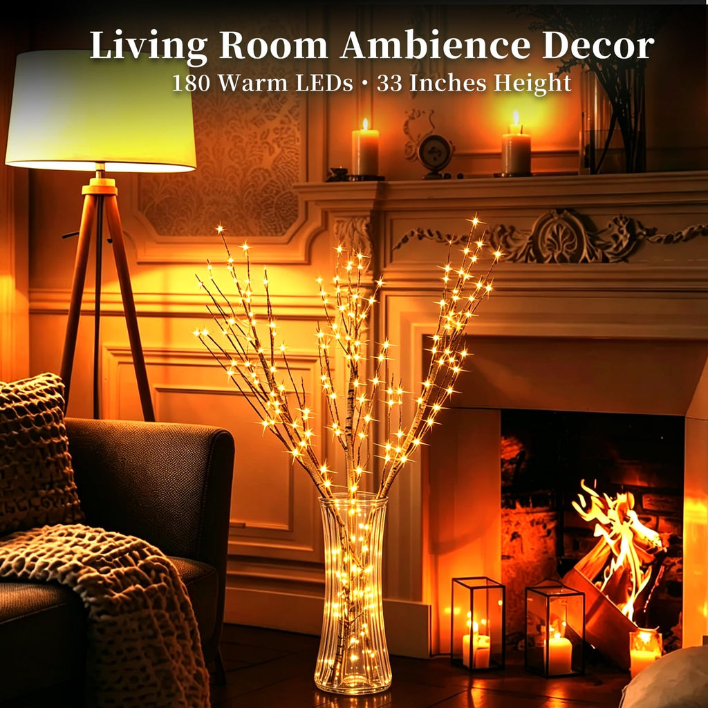 Lighted Birch Branches with Timer 33IN 180 LED Lights A10655