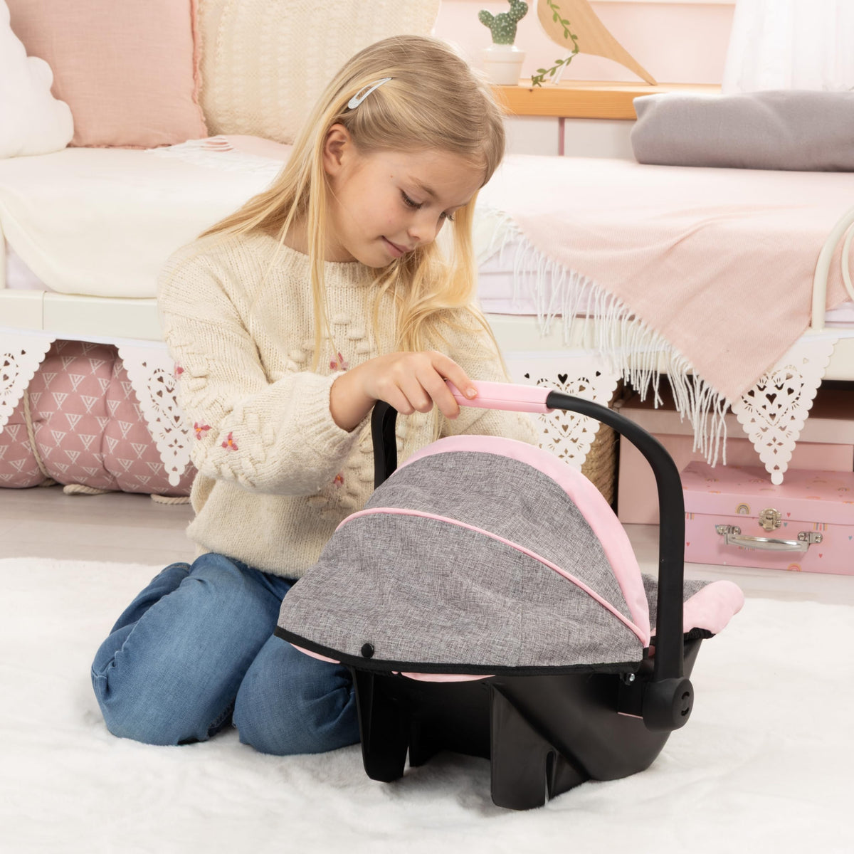 Pink Grey Doll Car Seat with Cover G436204