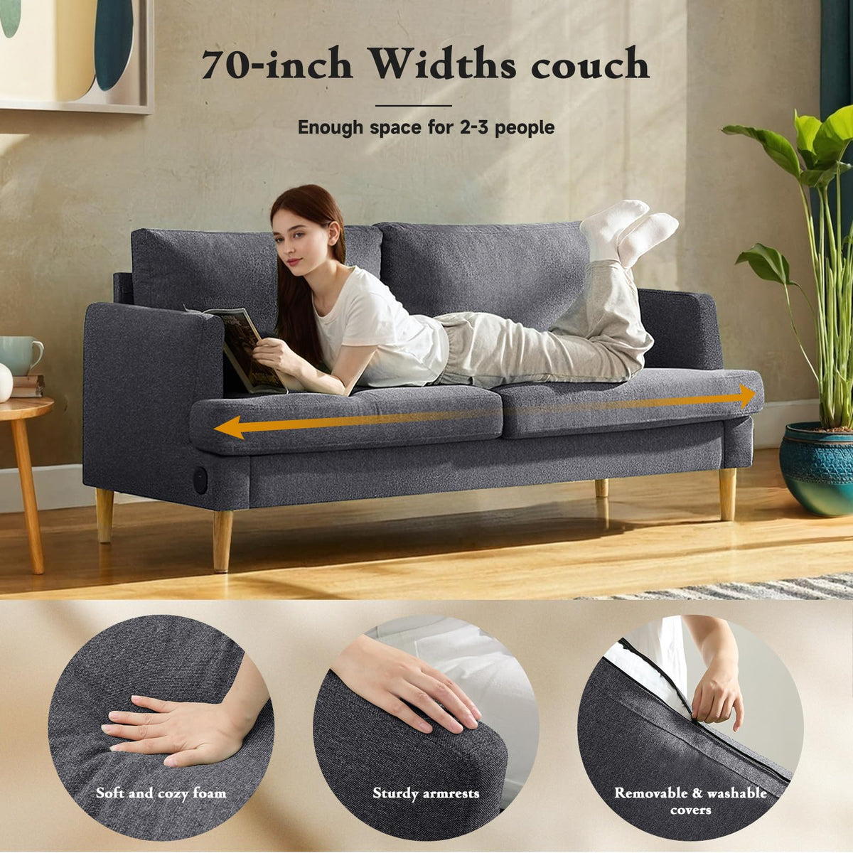 Dark Gray Upholstered 70" Loveseat Sofa N728580