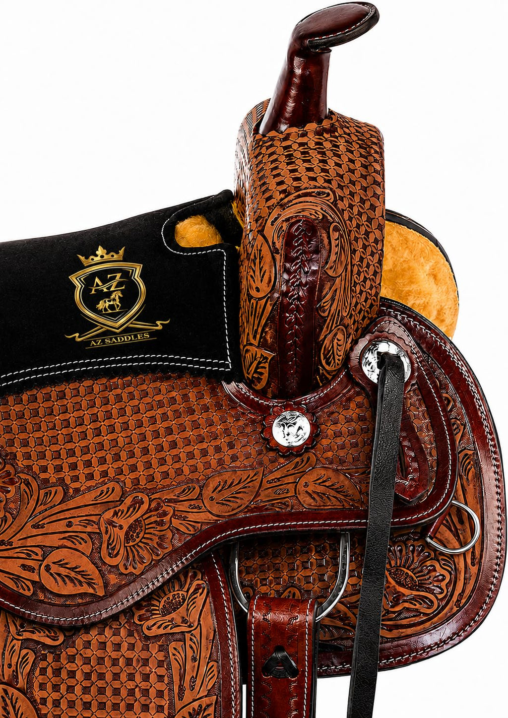Hand Tooled Western Trail Saddle Set Premium Leather 10-18" T391189