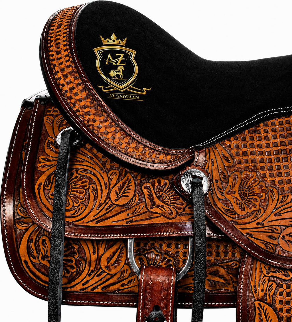 Hand Tooled Western Trail Saddle Set Premium Leather 10-18" T391189