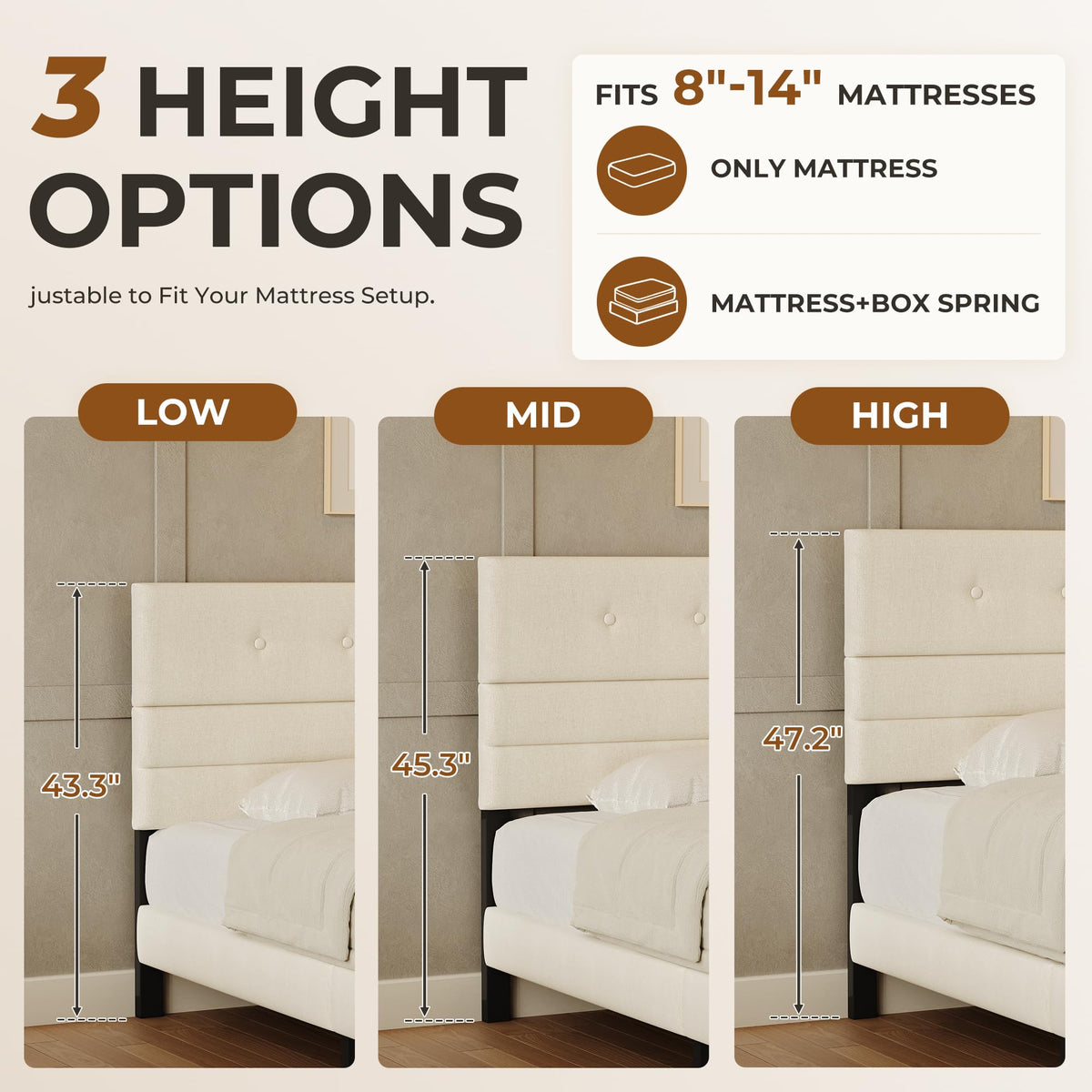 Queen Size Linen Fabric Upholstered Platform Bed Frame J662
